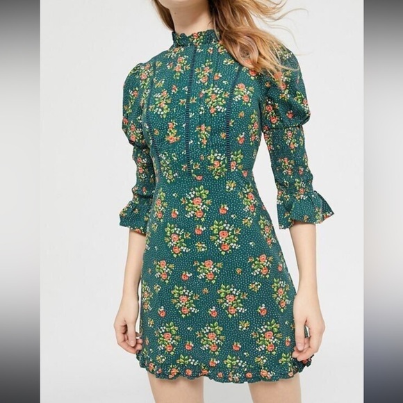 Laura Ashley x Urban Outfitters Maisy Mock Neck Mini Floral Dress - Picture 1 of 7